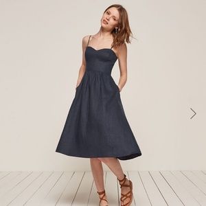 Reformation Navy Blue Midi Dress With Pockets